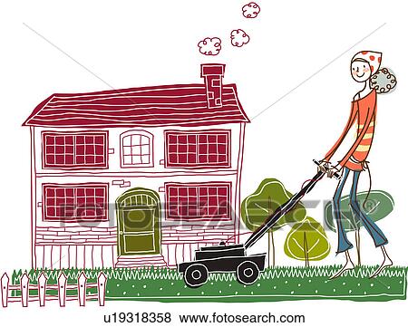 Stock Illustration of Woman mowing lawn u19318358 - Search EPS Clip Art ...