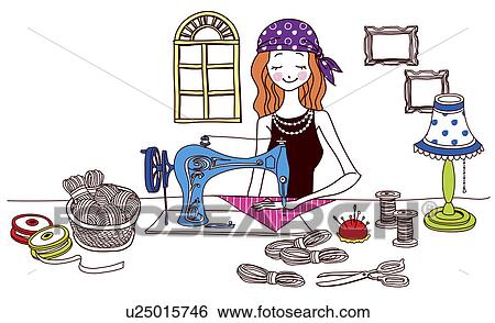 Stock Illustration of Woman sewing fabric u25015746 - Search Clip Art ...