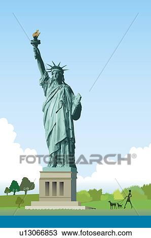 America, New York, Statue of Liberty, UNESCO, World Cultural Heritage View Large Illustration Drawing - America, New York, Statue of Liberty, UNESCO, World Cultural Heritage. Fotosearch