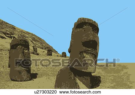 Chile, The Moai Statues in Rapa Nui, Easter Island, UNESCO, World Cultural Heritage View Large Illustration Clipart - Chile, The Moai Statues in Rapa Nui, Easter Island, UNESCO, World Cultural Heritage. Fotosearch