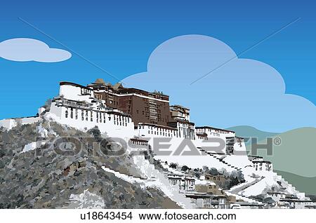 Stock Illustration - China, Tibet, Lhasa, Potala Palace, UNESCO, World Cultural Heritage. Fotosearch