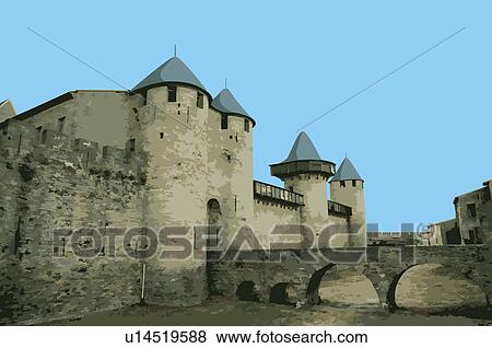 Stock Illustration - France, Carcassonne, UNESCO, World Cultural Heritage. Fotosearch