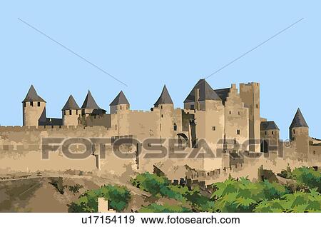 France, Carcassonne, UNESCO, World Cultural Heritage View Large Illustration Stock Illustration - France, Carcassonne, UNESCO, World Cultural Heritage. Fotosearch