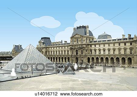 France, Paris, Louvre, Capital Cities View Large Illustration Drawing - France, Paris, Louvre, Capital Cities. Fotosearch