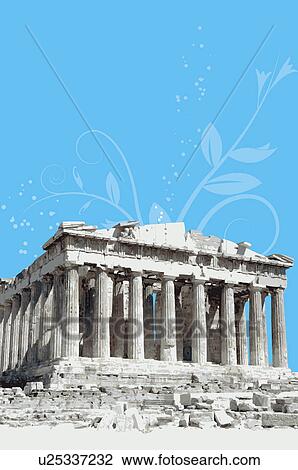 Drawing - Greece, Athens, Acropolis, Parthenon, Capital Cities, UNESCO, World Cultural Heritage. Fotosearch