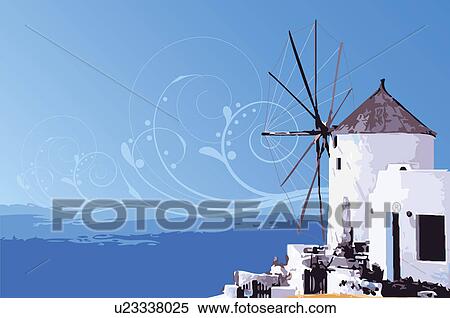 Greece, Santorini View Large Illustration Stock Illustration - Greece, Santorini. Fotosearch