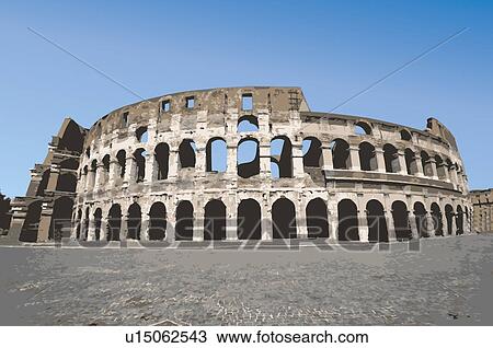 Drawing - Italy, Rome, Antique Roman amphitheater's, Capital Cities, UNESCO, World Cultural Heritage. Fotosearch