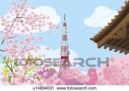 Japan, Tokyo, Tokyo Tower, Capital Cities View Large Illustration Clip Art - Japan, Tokyo, Tokyo Tower, Capital Cities. Fotosearch