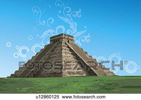 Stock Illustration - Mexico, Chichen Itza, Pyramid, UNESCO, World Cultural Heritage. Fotosearch