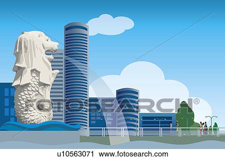 Singapore, Merlion, Capital Cities View Large Illustration Clip Art - Singapore, Merlion, Capital Cities. Fotosearch
