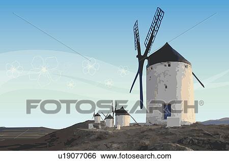Stock Illustration - Spain, windmill. Fotosearch