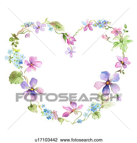 Flower, Picture frame of heart shape with flowers View Large Illustration Drawing - Flower, Picture frame of heart shape with flowers. Fotosearch