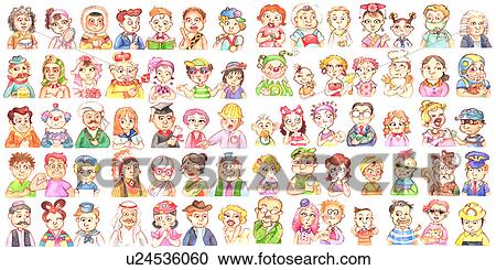 Flower, Watercolor painting of different kinds of facial expression View Large Illustration Clipart - Flower, Watercolor painting of different kinds of facial expression. Fotosearch