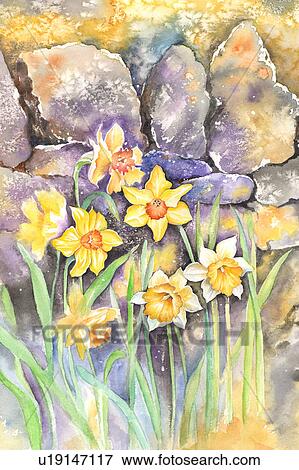 Stock Illustration - Flower, Watercolor painting of beautiful wildflowers. Fotosearch