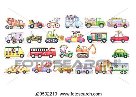 Flower, Watercolor painting of different kinds of transportation View Large Illustration Stock Illustration - Flower, Watercolor painting of different kinds of transportation. Fotosearch