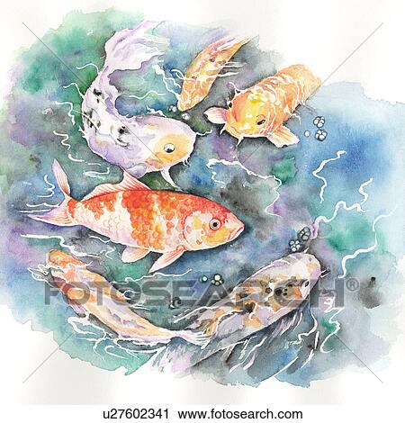 動物 水彩画の絵 の A グループ の 魚 中に 水 クリップアート U Fotosearch