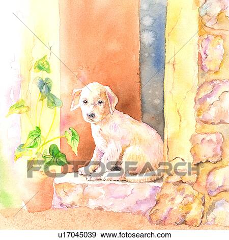 Animal, Watercolor painting of a dog crouching on window sill View Large Illustration Stock Illustration - Animal, Watercolor painting of a dog crouching on window sill. Fotosearch