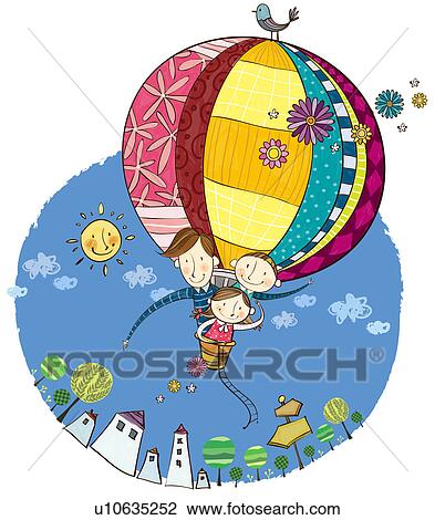 Family In Hot Air Balloon Drawing U10635252 Fotosearch