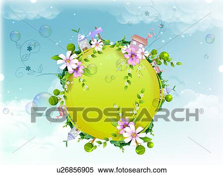 地球 カバーされた で 春の花 イラスト U Fotosearch