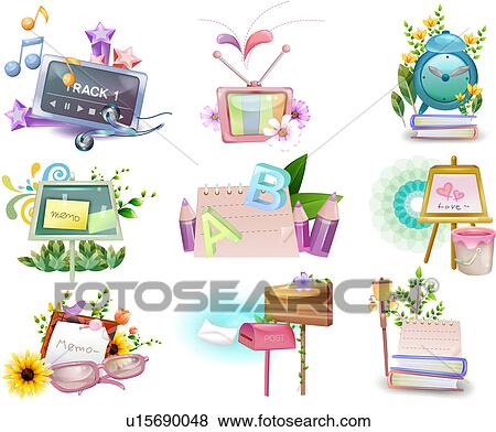 Stock Illustration - Memo and school supply icon set. Fotosearch - Search EPS Clip Art, Drawings, Wall Murals, Illustrations, and Vector Graphics Images