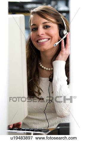 Woman at computer View Large Photo Image Stock Photo - Woman at computer. Fotosearch