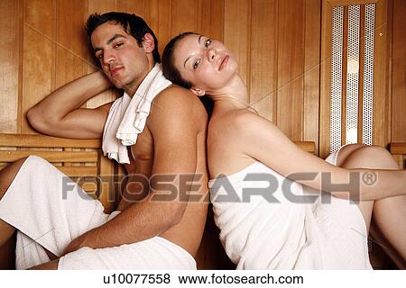A couple enjoying a sauna together View Large Photo Image Stock Photo - A couple enjoying a sauna together. Fotosearch