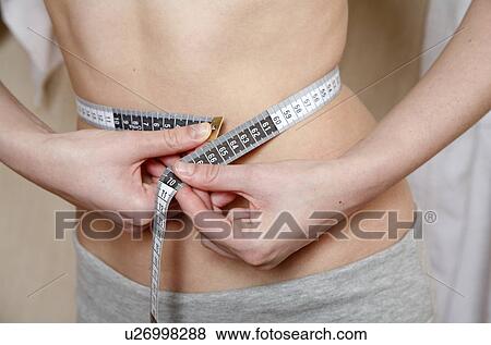Stock Photo - Woman measuring her waist. Fotosearch