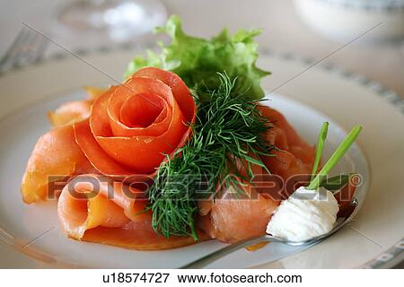 Artfully arranged smoked salmon dish View Large Photo Image Stock Photo - Artfully arranged smoked salmon dish. Fotosearch