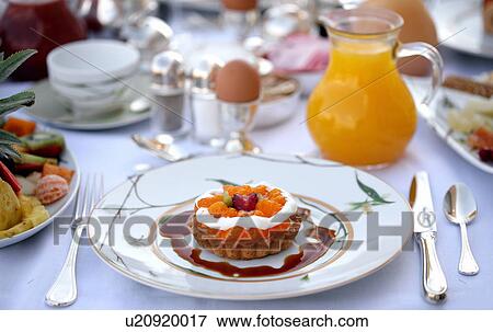 Breakfast table with sweet tart View Large Photo Image Stock Photo - Breakfast table with sweet tart. Fotosearch