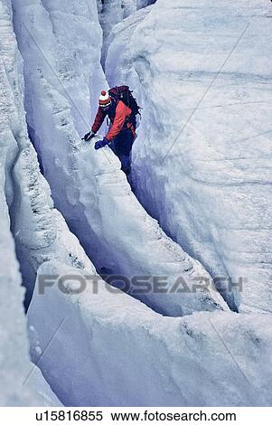 Climber practices crevasse climbing, Athabasca Glacier, Columbia Icefields, Alberta View Large Photo Image Stock Photography - Climber practices crevasse climbing, Athabasca Glacier, Columbia Icefields, Alberta. Fotosearch