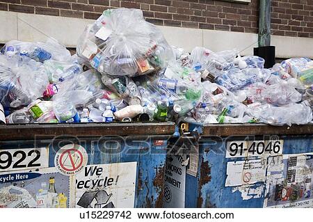 Stock Image - Garbage to be recycled in bins, Toronto, Ontario, Canada. Fotosearch