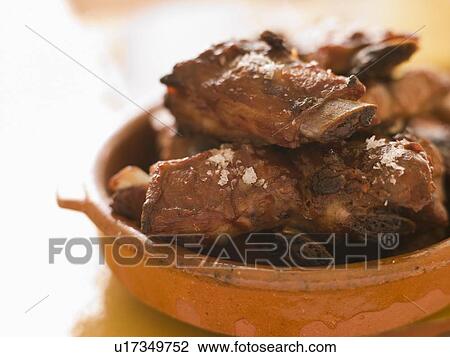 Stock Image - Barbecued Mini Pork Ribs. Fotosearch
