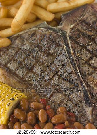 T-Bone Steak with Fries Corn and Beans View Large Photo Image Stock Image - T-Bone Steak with Fries Corn and Beans. Fotosearch