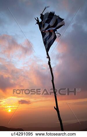 Stock Photography - Old Greek flag on a stick. Fotosearch