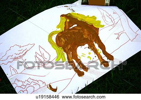 Stock Photograph - Watercolor drawing of horse. Fotosearch