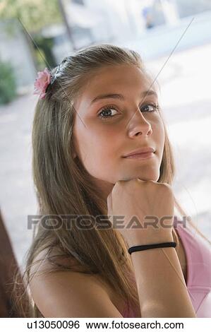 Stock Photograph - Closeup of female teenager. Fotosearch