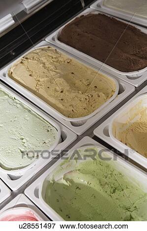 Stock Photo - Closeup of ice cream display. Fotosearch