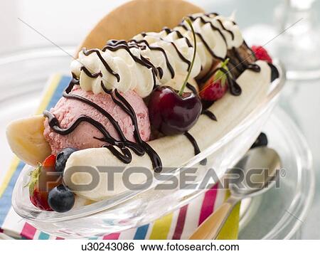 Stock Photograph - Banana Split Sundae. Fotosearch