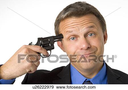 Businessman Holding Gun To Head View Large Photo Image Stock Photo - Businessman Holding Gun To Head . Fotosearch