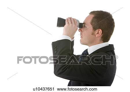 Stock Image - Businessman Looking Through Binoculars. Fotosearch