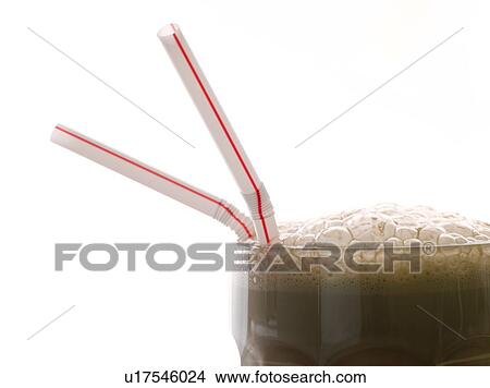 Picture - Chocolate Milkshake With Straws. Fotosearch