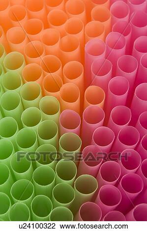 Stock Image - Close Up Of Fluro Drinking Straws. Fotosearch