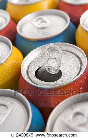 Close Up Of Multi Colored Soda Cans With One Open View Large Photo Image Stock Photo - Close Up Of Multi Colored Soda Cans With One Open. Fotosearch
