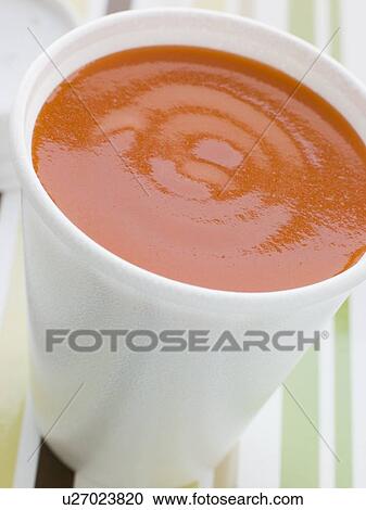 Stock Image - Cup Of Tomato Soup In A Polystyrene Cup. Fotosearch