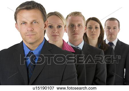 Stock Photo - Group Of Business People In A Line Looking Serious . Fotosearch