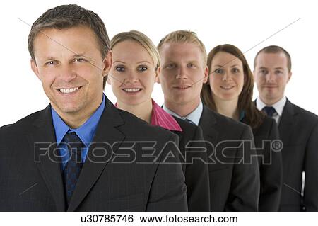 Stock Photograph - Group Of Business People In A Line Smiling . Fotosearch