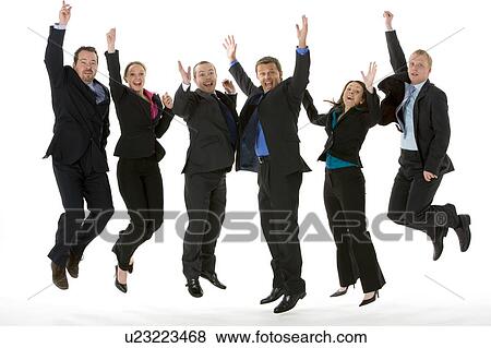 Stock Photo - Group Of Business People Jumping In The Air . Fotosearch