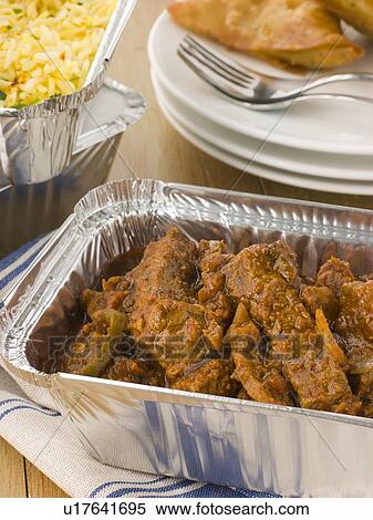 Indian Take Away- Beef Madras, Pilau Rice And Vegetable Samosa View Large Photo Image Stock Photography - Indian Take Away- Beef Madras, Pilau Rice And Vegetable Samosa . Fotosearch