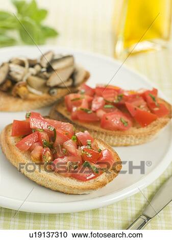 Stock Image - Plate of Vegetarian Bruschetta. Fotosearch