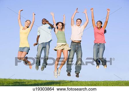 Portrait Of A Group Of Teenagers Jumping View Large Photo Image Picture - Portrait Of A Group Of Teenagers Jumping . Fotosearch